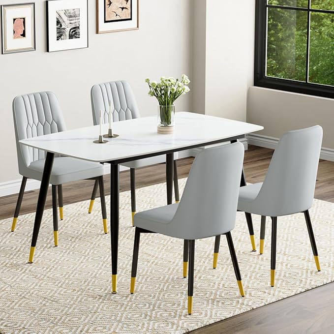 50'' Dining Table Set for 4, Dining Room Sets for 4, Sintered Stone Dining Table Chairs Set of 4, Easy to Assemble，Suitable for Small Spaces
