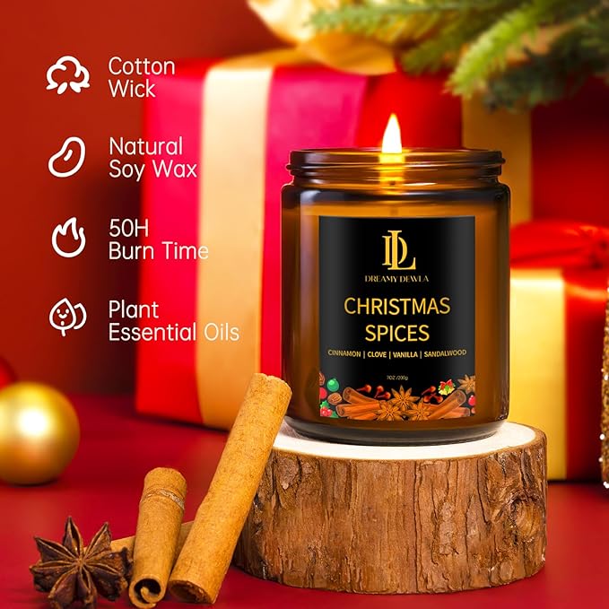 Christmas Candle Set, 6 Pack Holiday Scented Candle, Soy Candle for Home Scented, Christmas Holiday Candles Gift for Women Men, Scents of Christmas Tree/Cookies/Spices/Candy Cane/Mulled Cider/Fireside