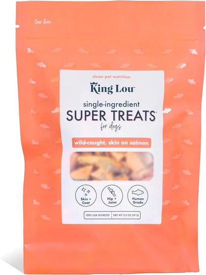 King Lou Pets - Wild Salmon Bites - Freeze Dried Treats for Dogs - Single Ingredient Dog Treat - USA-Made Salmon Treats for Dogs- Omega Rich for Skin & Coat Health - 1 lb Prior to Freeze-Drying