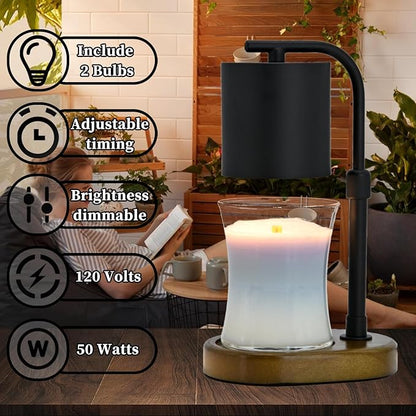 Candle Warmer Lamp Timer for Women Mom, House Warming Gifts New Home Decor, Modern Farmhouse Decor, Candle Warmer for All Jar Candles with 2 Bulb Black