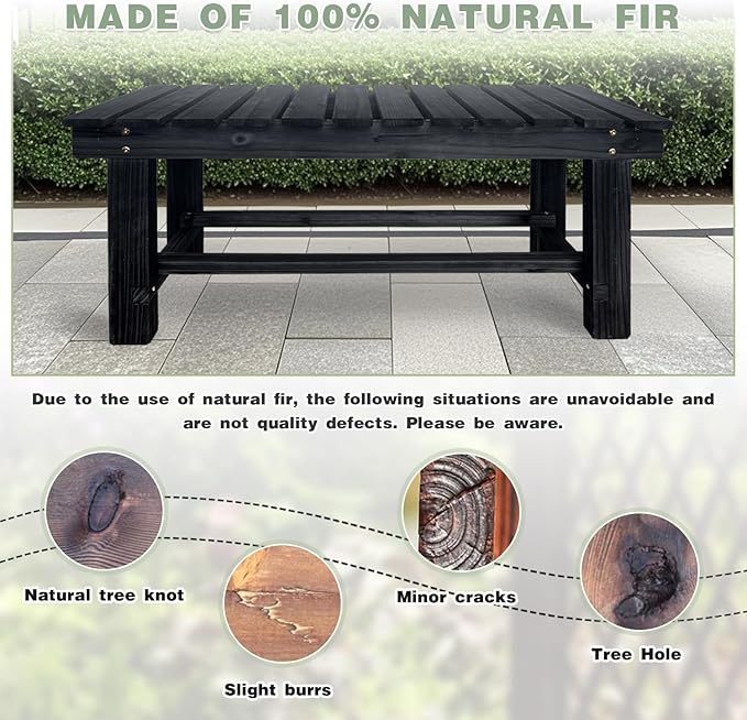 Outdoor Garden Bench, 2-Person Wood Patio Bench Weatherproof Outdoor Backless Bench, Anti-Corrosion and Anti-Rust Garden Benches for Garden Lawn Porch Park Backyard (Black,35.5''/90cm)