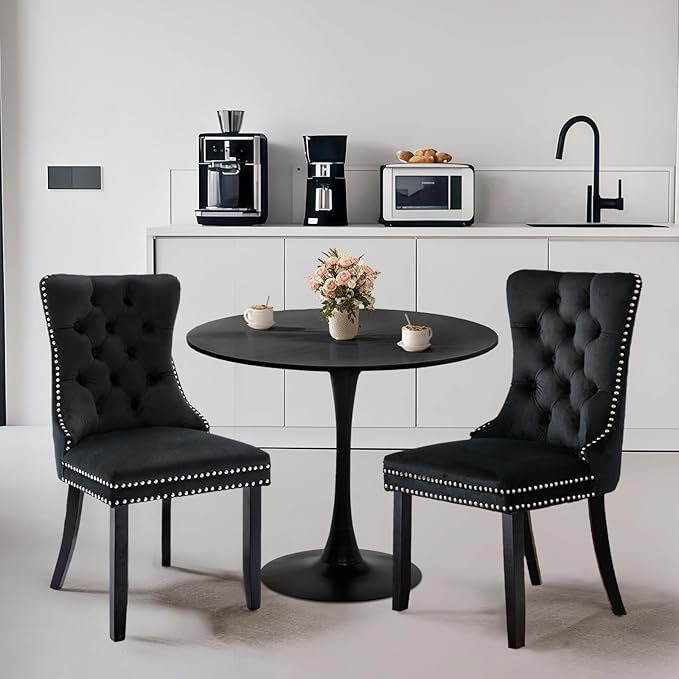 SoarFlash Kitchen Table and Chairs for 2, 24" Dining Table Set for 2 with Velvet Upholstered Chairs, 3 Piece Round Kitchen Table Set, Dining Room Table Set for Small Space, Apartment