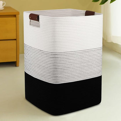 Laundry Hamper 96L Extra Large Laundry Basket, Woven Blanket Basket, Cotton Woven Storage Hamper with Handles for Living Room, Large Baskets for Pillows, Blankets, Clothes-Gradient Black