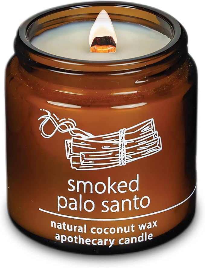 Hemlock Park Crackling Wood Wick Candle Handcrafted with Natural Coconut Wax (Small 4 oz, Smoked Palo Santo)