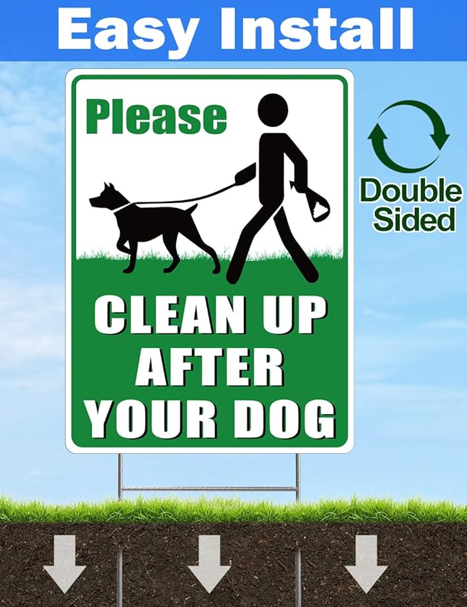 Clean Up After Your Dog Signs, 12.6" x 9.5" with Metal Stake, No Dog Poop Lawn Signs with UV Protected & Waterproof, Double Sided Pick Up After Your Dog Sign for Yard