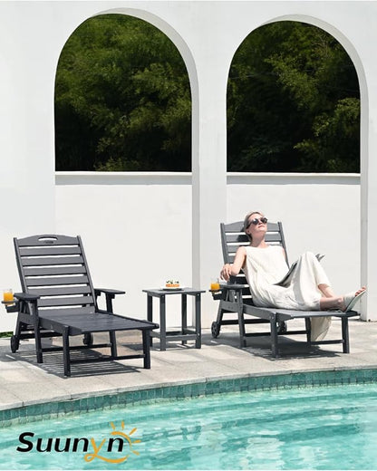 Lounge Chair Outdoor Set of 4 with Wheels, Adjustable 6-Position Chaise Lounge Outdoor, Patio Lounge Chair for Poolside Backyard, Grey