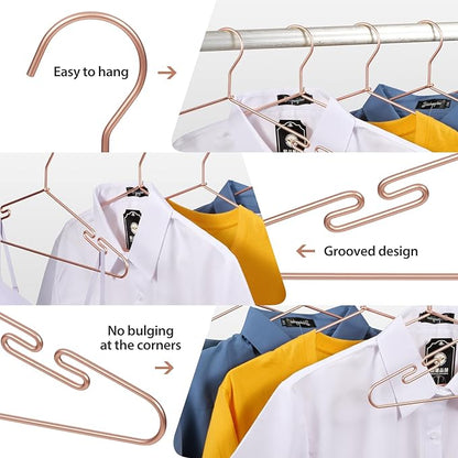 VWV 20 Pack Rose Gold Aluminum Hangers, 16.5 Inch Smooth and Durable Metal Shirt Dress Hanger, Lightweight and Sturdy Metal Hanger, Suit Jacket Dress Hangers