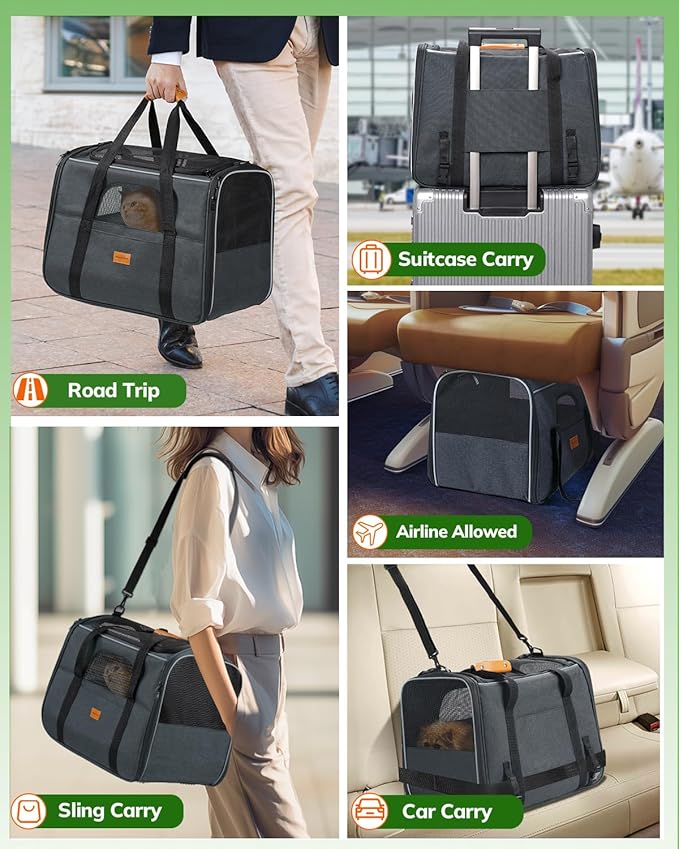 Morpilot Pet Travel Carrier Bag, Soft-Sided Dog Carrier Cat Carrier Pet Carrier (18 x 12.5 x 14 Inches), for Large Cats and Medium Puppies, w/Locking Safety Zippers, Foldable Bowl