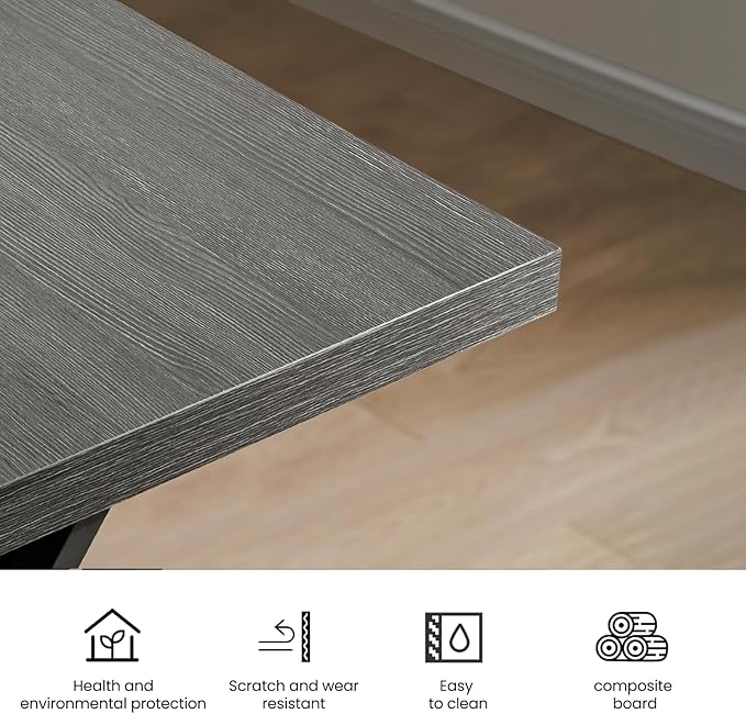 70.9Inch Office Desk, Executive Office Desk，Modern Industrial Style, Z-Shaped Table Legs, Country Black Wood Grain Top, for Home Office, Study, Conference (Ash Black)