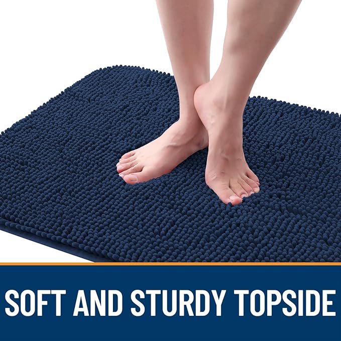 OLANLY Dog Door Mat for Muddy Paws 47x17, Absorbs Moisture and Dirt, Absorbent Non-Slip Washable Doormat, Quick Dry Chenille Mud Mat for Dogs, Entry Indoor Entryway Carpet for Inside Floor, Dark Blue
