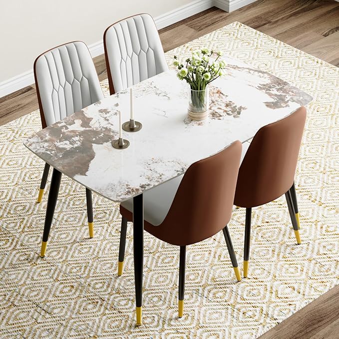 Small Dining Table Set for 4, 50'' Sintered Stone Table, Easy to Assemble, Suitable for Small Spaces