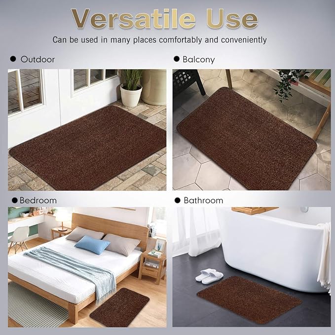 ITSOFT Dirt Trapper Indoor Door Mat & Entrance Rug For Wet Muddy Shoes and Pet Paws, Non-Slip Machine Washable, Shoe Scraper, Absorbent Welcome Dog Mat for Front Door, Entry Way (35x24, Brown & Camel)