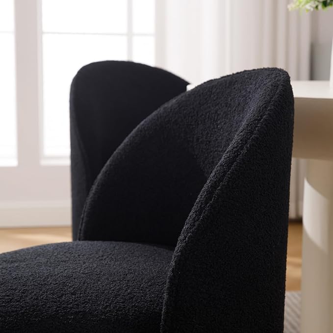 Modern Barrel Dining Chairs Set of 2, Swivel Base Black Sherpa Accent Chair 360°Rotating Mid-Century Dining Side Chair Kitchen Chair for Living Room, Bedroom, Home, Office, Kitchen
