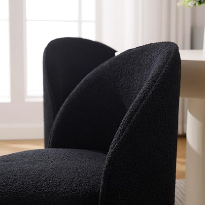 Modern Barrel Dining Chairs Set of 2, Swivel Base Black Sherpa Accent Chair 360°Rotating Mid-Century Dining Side Chair Kitchen Chair for Living Room, Bedroom, Home, Office, Kitchen