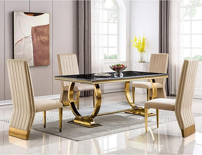 AUZ Dining Chairs with Nail Head Trim, Modern Velvet Upholstered Dining Room Chairs in Lovely Color with Polished Gold Stainless Steel Legs, Set of 8