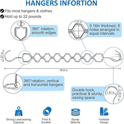 3 Pack Space Saving Hangers for Clothes, Heavy Duty 30Lbs Capacity Magic Clothes Space Saver Sturdy Metal Hanger Organizer with 360° Swivel Hook, Closet Organizers Storage Dorm Essentials Silver