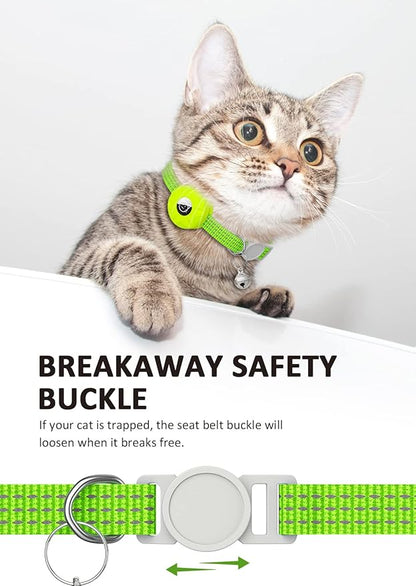 AirTag Cat Collar, Reflective Kitten Collar Breakaway Apple Air Tag Cat Collar, GPS Cat Collar with AirTag Holder and Bell, Lightweight Tracker Cat Collars for Girl Boy Cats Kittens (Luminous Yellow)
