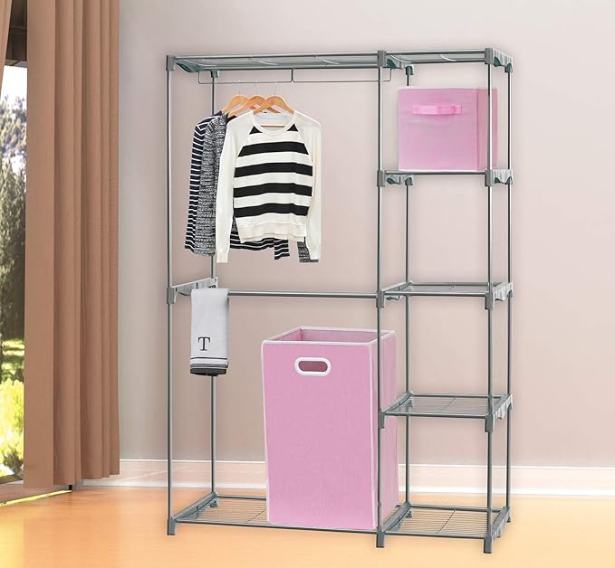 Simple Houseware Foldable Closet Laundry Hamper Basket, Pink