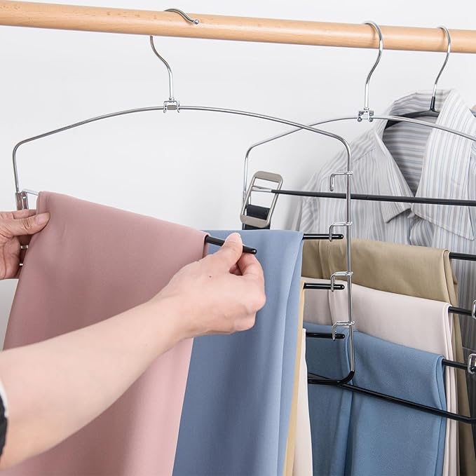 Multi-Layer Metal Pants Hangers, 3 Pack, 5 Swing Arms, Non-Slip