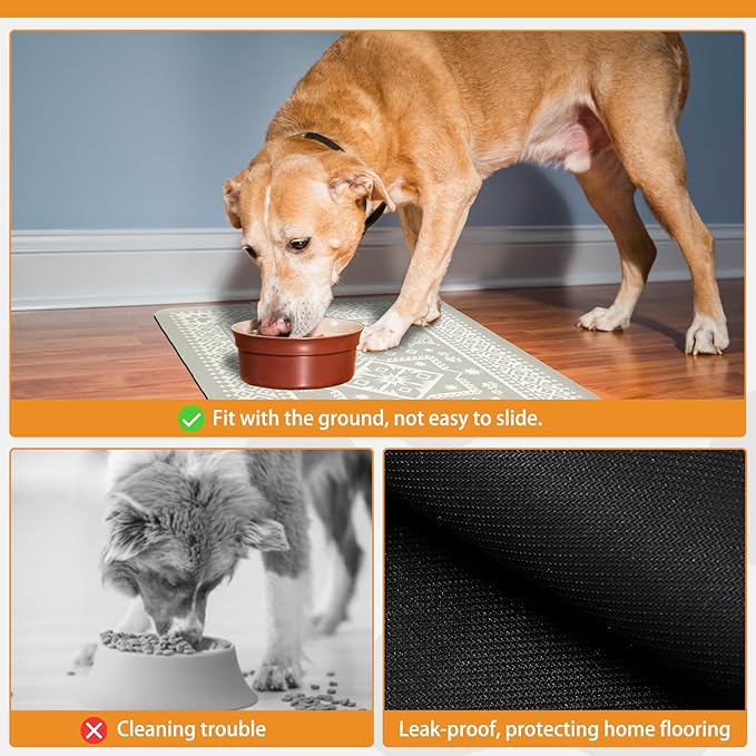 KOOLTAIL Dog Food Mat, Absorbent Pet Feeding Mat for Food and Water Bowls, Placement Pad for Floors with Waterproof Rubber Backing, Quick Dry Water Dispenser Mat for Dogs Puppy Cats, Medium, 16"x24"