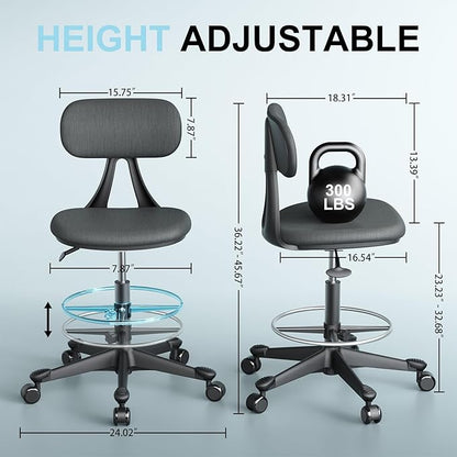 Drafting Stool with Back Support – Height Adjustable Standing Desk Stool with Back & Foot Rest | Auto-Lock Casters,Ergonomic |Tall Standing Desk Chair for Studio, Lab, Office or Home