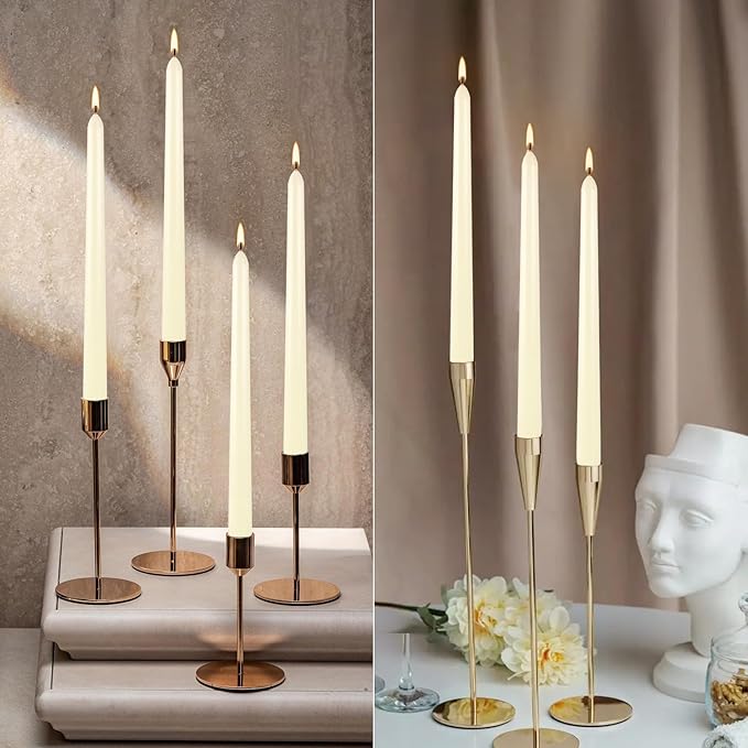 36 Pack Ivory White Taper Candles, 7-8 Hours Burn Time, Unscented, Smokeless and Dripless, 0.8 x 10 Inch Dinner Candle Set for Household, Wedding, Party and Home Décor Candlesticks