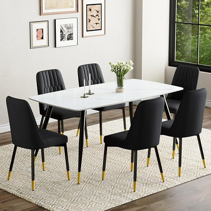 7 Piece Modern Dining Set, 62'' Sintered Stone Dinner Table for 6, 6 Chairs, Easy to Assemble