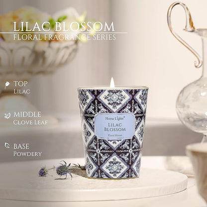 HomeLights 1-Wick Candles for Home Scented - 6.7oz Soy Wax Blend Candle Long-Lasting Fragrance, Bohemian Natural Textures Home Decor and Housewarming Gifts, Lilac Blossom