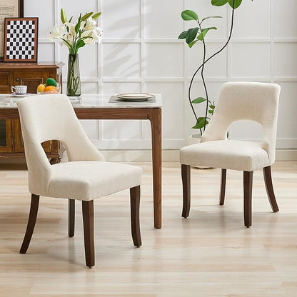 UVV Wooden Dining Chairs Set of 2, Mid Century Modern Fabric Upholstered Dining Room Chair Kitchen Chairs, Farmhouse Dinner Chair with Solid Wood Legs for Kitchen Dining Room, Beige