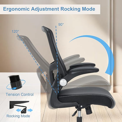 Office Chai PU Leather Cushion, Ergonomic Desk Chair with Flip-Up Arms, 300 LBS Home Office Desk Chairs Adjustable Seat Height & Lumbar Support, Executive Comfy Swivel Task Computer Chair