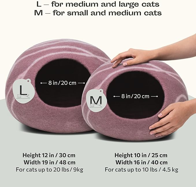 MEOWFIA Cat Cave – Premium Felt Cat Bed for Indoor Cats, Handmade 100% Merino Wool (Gold Rose, Large)
