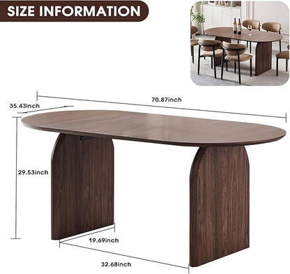 71'' Wood Dining Table,Oval Kitchen Table for 6-8,Walnut Table with Dual Pedestal Base,Farmhouse Dining Table Ideal for Kitchen,Dining Room(Easy to Assemble)