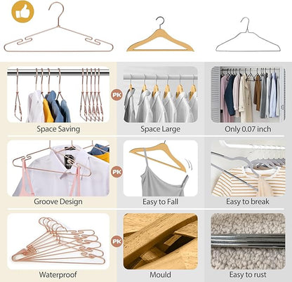 VWV 20 Pack Rose Gold Aluminum Hangers, 16.5 Inch Smooth and Durable Metal Shirt Dress Hanger, Lightweight and Sturdy Metal Hanger, Suit Jacket Dress Hangers