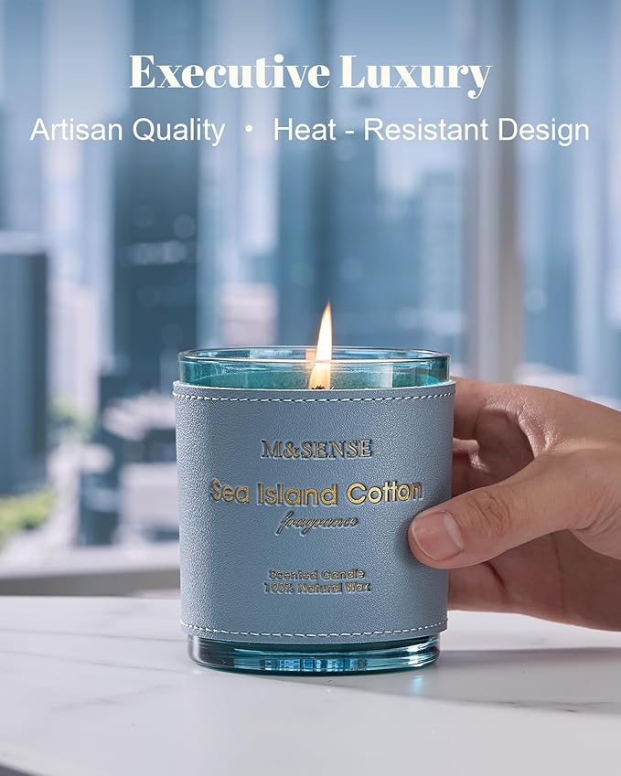 M&SENSE Green Floral Musky Scented Candles,Vegan Soy Wax,10oz 42-Hour Long Lasting Burning Time,Heavy Scented Candles for Relaxing Bathtub Sleep, Housewarming Gifts for Women & Men