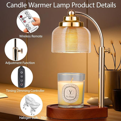 Candle Warmer Lamp Remote Control, Timer and Dimmer, Birthday Gifts for Women Mom Sister, House Warming Gifts Vintage Home Decor, Adjustable Height Wax Melt Warmer for Jar Candles with 2 Bulbs