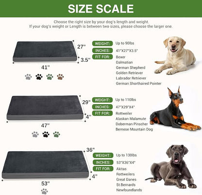 Waterproof XXL Dog Bed, Outdoor Washable Orthopedic Large Crate Pad 48" | Jumbo Pet Bed Foam, Reversible Faux Leather & Flannel, Durable Removable Cover, Anti-Slip Kennel Pad 47"x29" Dark Gray