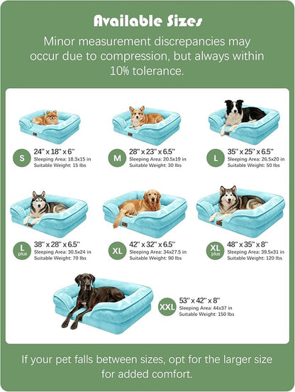 Spotted Play Orthopedic Dog Bed with Sides - Sofa Beds for Medium Dogs, Supportive Foam Pet Couch Bed with Washable Removable Cover, Waterproof Lining and Non-Slip Bottom, Ice Blue - M