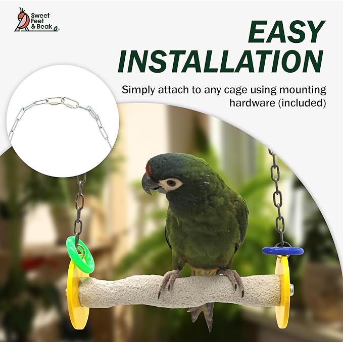 Sweet Feet and Beak Roll Bird Swing - Pumice Perch Bird Toys Trims Nails and Beaks, Safe Bird Cage Accessories for Small and Large Birds, Swinging Toys Birds Will Love, Medium 9 Inches - Blue