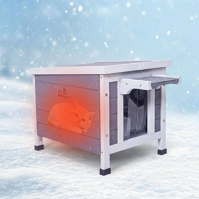 GEGURI All-Weather Outdoor Insulated Shelter for Cats, Dogs & Rabbits – Weatherproof Hutch with Thermal Layer, Elevated Floor, and Asphalt Roof