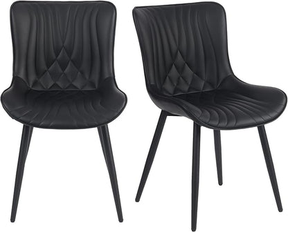 YOUTASTE Black Dining Chairs Set of 2 Upholstered Mid Century Modern Kitchen Dining Room Chairs Armless Faux Leather Accent Chairs Metal Vanity Lounge Chair with Back for Living Room Bedrooms