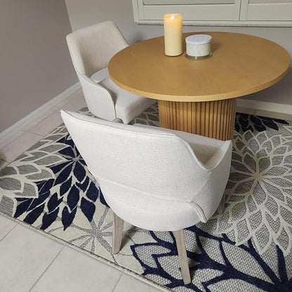 Farmhouse Dining Chairs Set of 2 Linen Kitchen Chairs with Arm Upholstered Accent Side Chair w/Wood Legs for Living Room/Dining Room/Bedroom/Restaurant, Upgraded Size, Cream