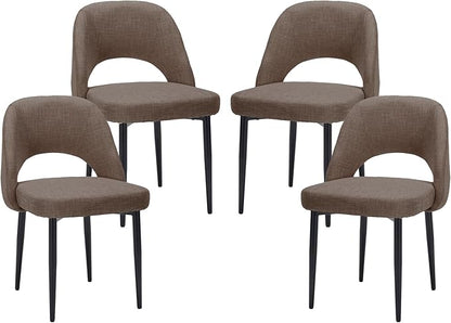 Modern Dining Chairs, Fabric Upholstered Accent Kitchen Chairs with Comfy Padded Seat & Sturdy Metal Legs, Side Farmhouse Chairs for Dining Room, Living Room, Restaurant (Brown, Set of 4)