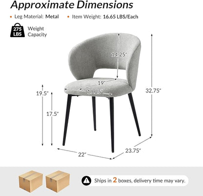 Contemporary Dining Chairs with Armrests – Ergonomic Soft-Padded Seat, Curved Backrest, Matte Black Metal Legs, Comfortable Kitchen & Dining Room Chairs, Set of 4