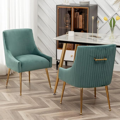 Dining Chairs, Accent Chairs Set of 6, Modern Upholstered Kitchen Dining Room Chairs with Gold Legs, Fabric Tufted Velvet Living Room Chairs for Reception Room Bedroom Guest Room (Green)