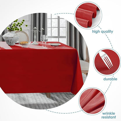 VidaFete Tablecloth 6 Pack 90 * 132inch Rectangle Table Cloth Polyester, Stain Wrinkle Resistant Polyester Dining Table Cover for Kitchen Dinning Party Wedding Rectangular Buffet Decoration(Red)