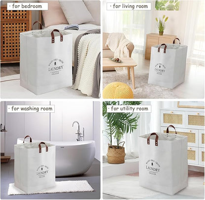 COMFY HOMI 2Pack 76L Laundry Basket & Hamper, Large Collapsible Waterproof Clothes Baskets with Handles, Freestanding Laundry Hampers for Bedroom Bathroom Dorm - 15.8x11.8x21.7 Inch - all white