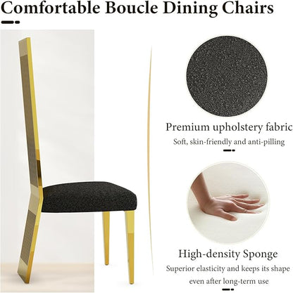 Luxury Black and Gold Dining Chairs, Upholstered Dining Room Chairs with Polished Metal Legs and Backrest, Set of 8