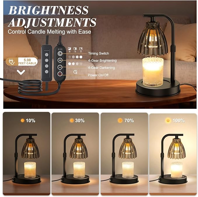 Uflatek Candle Warmer Lamp with Dimmable Timer, Electric Candle Lamp Warmer with Adjustable Height and 2 Bulbs, Birthday and Housewarming Gift for Women and Moms, Home Decor