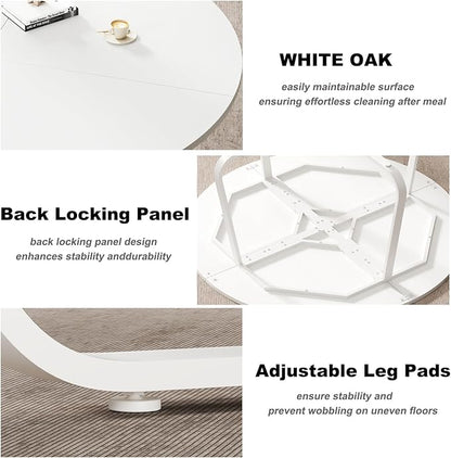 LVB Modern Round Dining Table, Wood Metal Kitchen Tables,Industrial Large Dinner Room Tables for 6 to 8, Circle Dining Room Table for Home Kitchen Living Room,White Oak,60 Inch