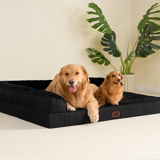 EHEYCIGA Large Dog Bed Memory Foam for Crate, Orthopedic Dog Bed Large Size Dogs with Washable Removable Cover, Waterproof Pet Sofa Couch with Nonskid Bottom, 35x22x6, Black | Small Dog Sofa with Washable Removable Cover, Waterproof Pet Couch for Crate...